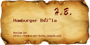 Hamburger Béla névjegykártya